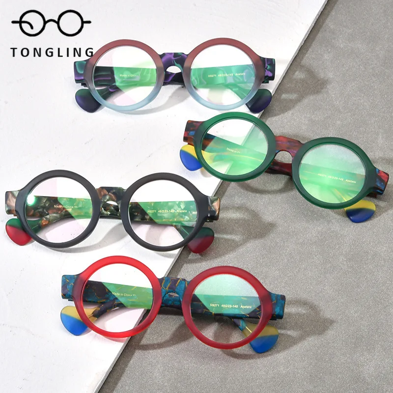 Men Luxurious Brand Round Unique Eyewear Frame Fashion High-Quality Women Handcrafted Multi-Color Matte Acetate Rimmed Glasses