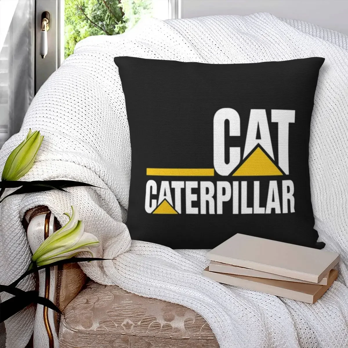 

Cat-caterpillar Logo Square Pillowcase Pillow Cover Polyester Cushion Zip Decorative Comfort Throw Pillow for Home Car