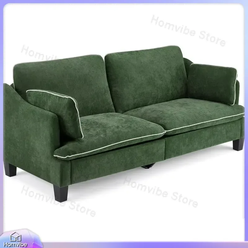 Modern 84 Inch 2 Seater Sofa Loveseat Linen Velvet Upholstered Couch with Piped Cushions Removable Washable Cover and 2