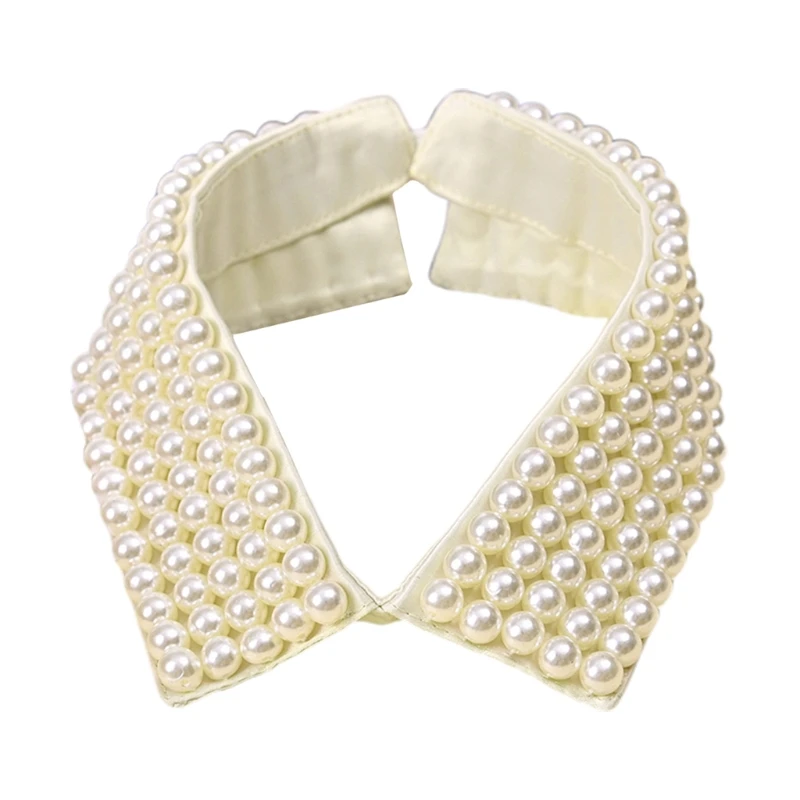 

Women Handmade Beading Faux Pearls Layers Bib Lapel Fake Collar Necklace Choker 449B