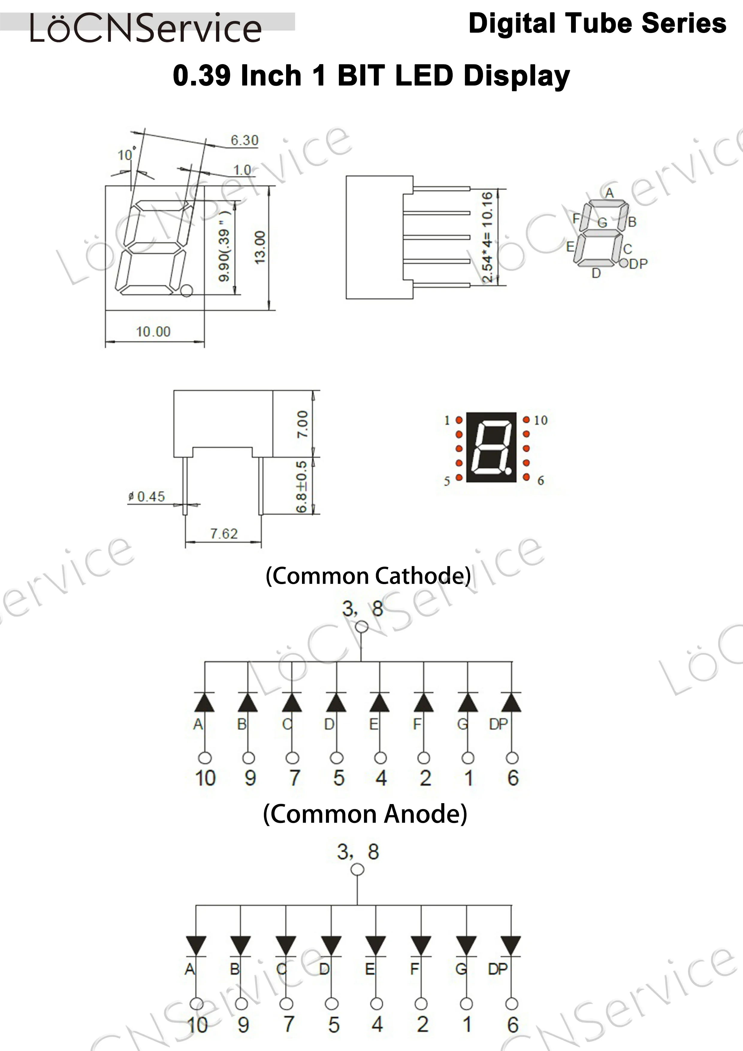 LoCNService 30PCS 0.39Inch Digital Tube LED Display 1 Bit Red Yellow Green Blue Common Anode / Cathode 7 Segment 0.39 inch