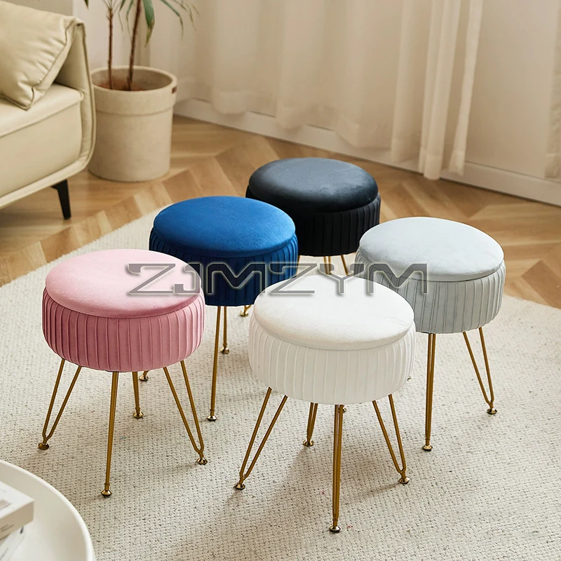 Vanity Stool With Storage - Soft, Comfortable Chair For Makeup & Relaxation Metal Leg  Round Stool Coffee Table