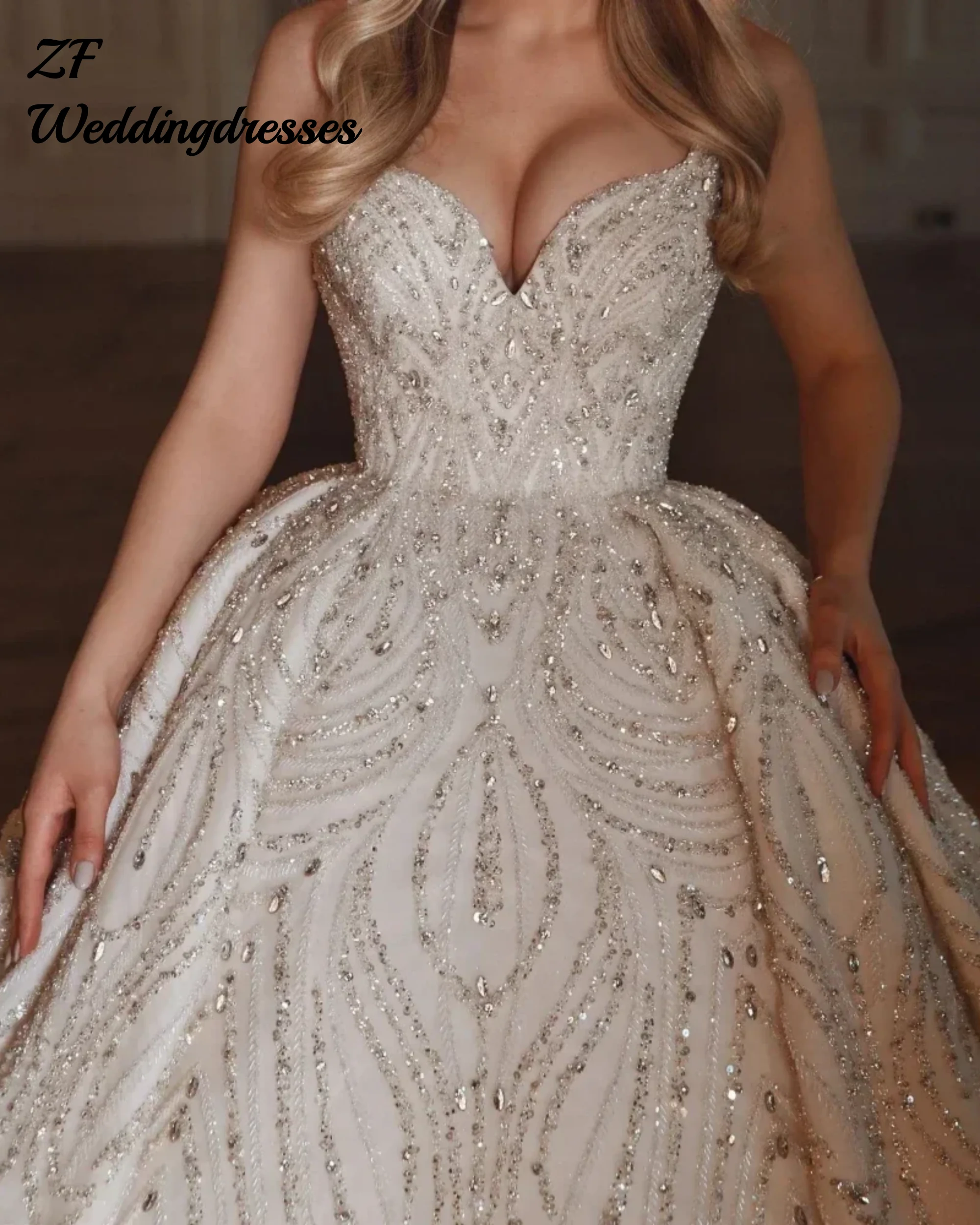 Customized Grace A Line Women Wedding Dresses Sweetheart Neck Sleeveless Princess Bridal Ball Gown Shining Gown Vestido De Novia
