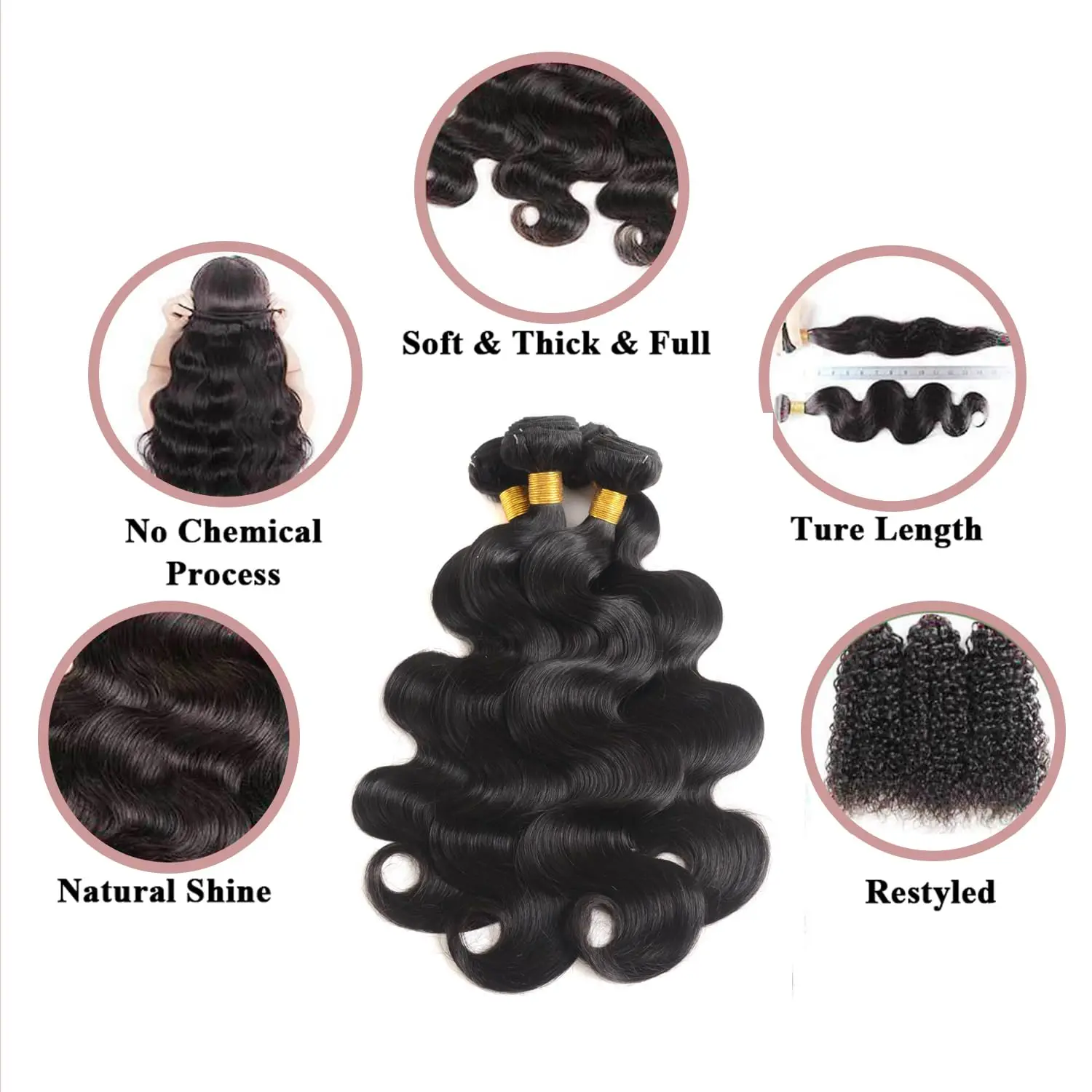 Body Wave Bundles Human Hair Natural Black Color Body Wave Bundle 30 32 34 Inch Grade 12A Brazilian Virgin Remy Hair 3 Bundles image 3