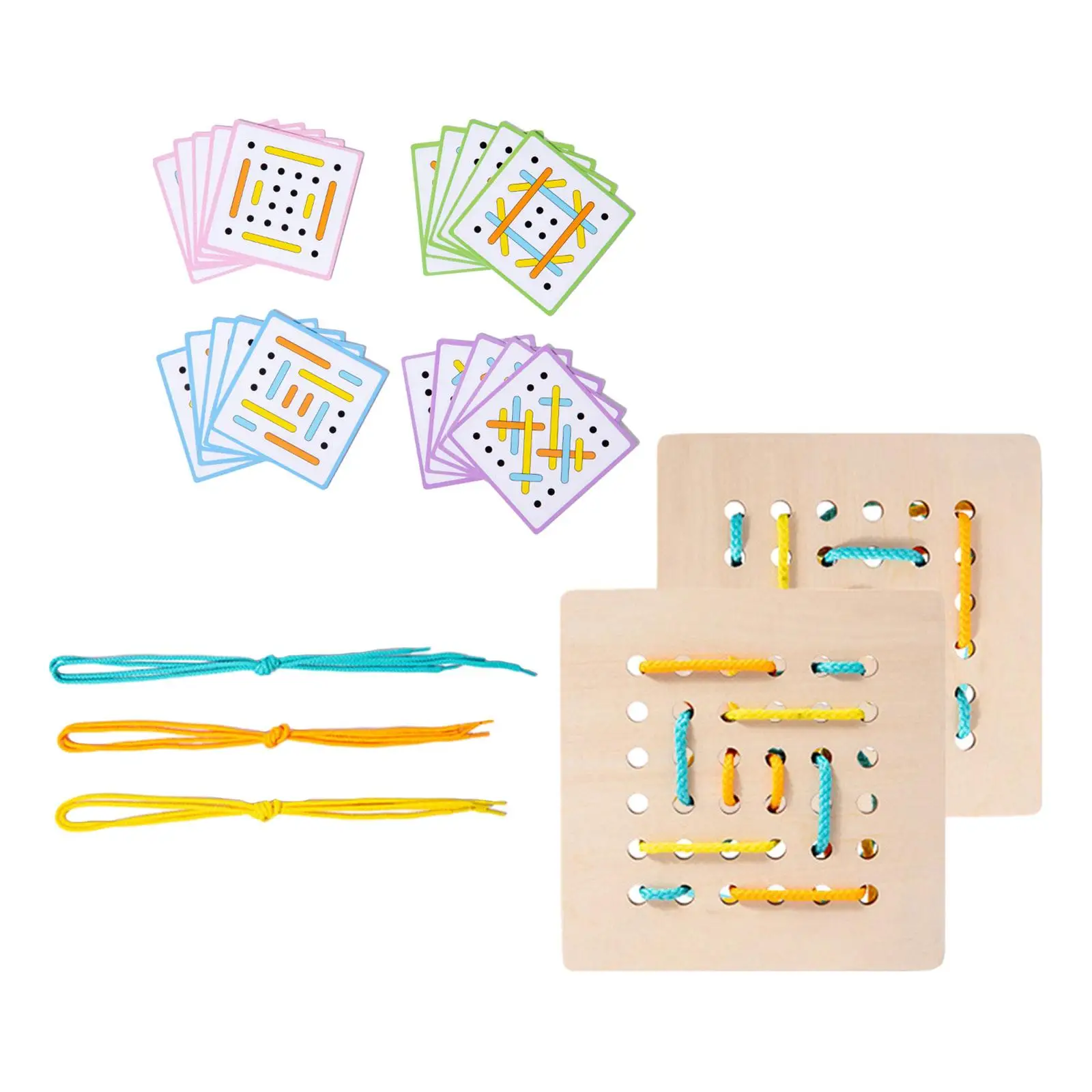 Juego de roscado de cuerda para niño y niña, juguete educativo de cordones de madera, formas de cordones, regalo de cumpleaños, edad de 3, 4 y 5 años