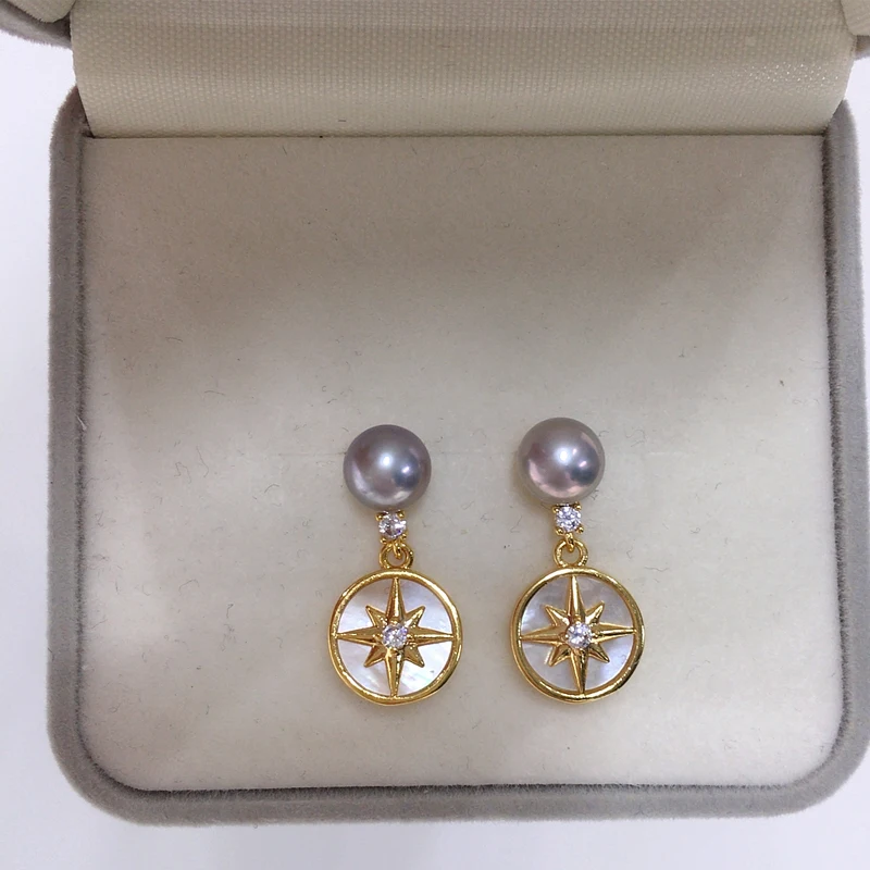 ZHBORUINI Natural Freshwater Pearl Earrings Exquisite Natural Seashell Hexagonal Star Pearl Earrings S925 Pure Silver Needle