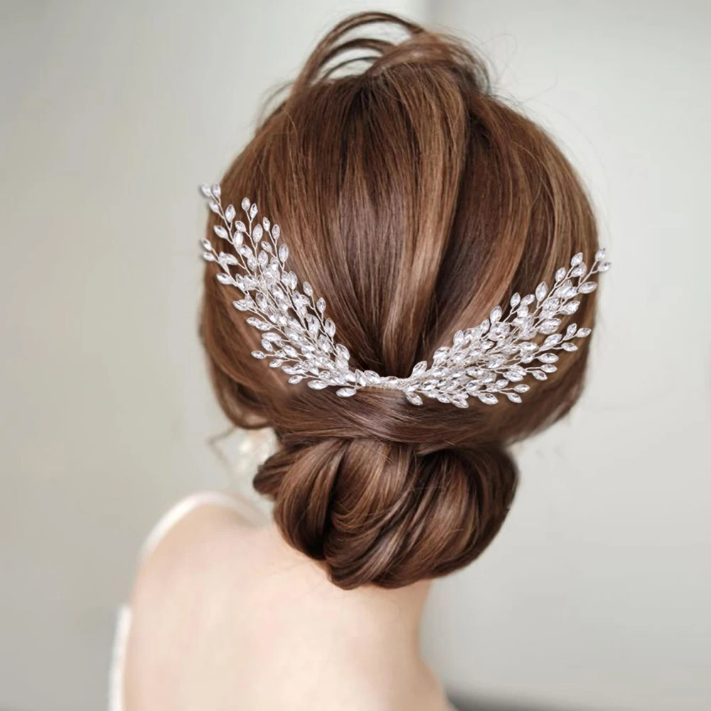 Pente de cabelo feminino asa forma ouro prata cor brilho strass nupcial headpiece menina cerimônia casamento jóias