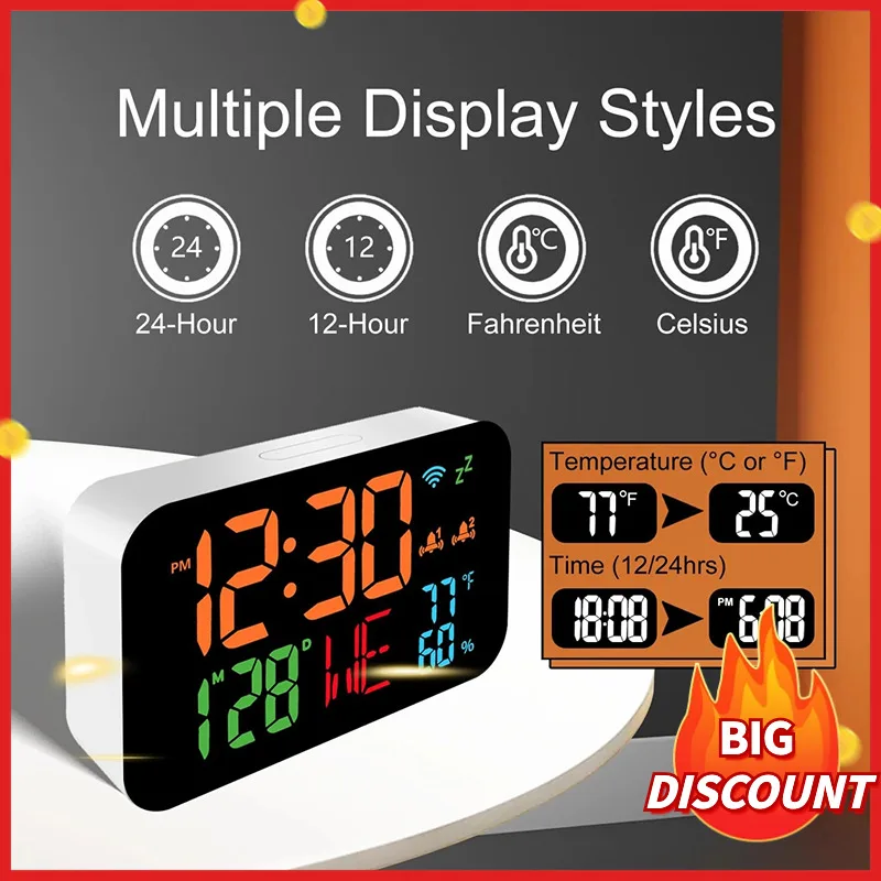 Tuya WiFi Desktop Clock Calendar Intelligent Thermometer Hygrometer with Digital LED Display Support WIFI Auto-Calibration