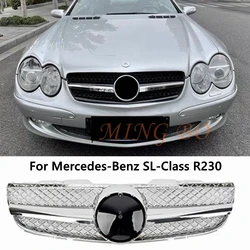 For Mercedes-Benz SL-Class R230 SL500 SL550 SL600 2003-2006 2007-2009 Diamond Car Front Racing Facelift Grilles Upper