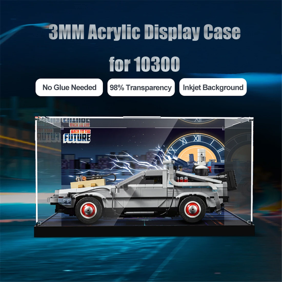 

Acrylic Display Case For 10300 Back to the Future Time Machine Clear Transparent Case Building Blocks(NOT include The lego Set)