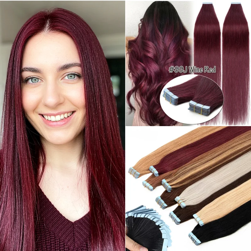 100-human-hair-tape-in-wig-20pcs-26inch-4-99j-50g-for-style-change-fullness-party-night-reusable-wholesale