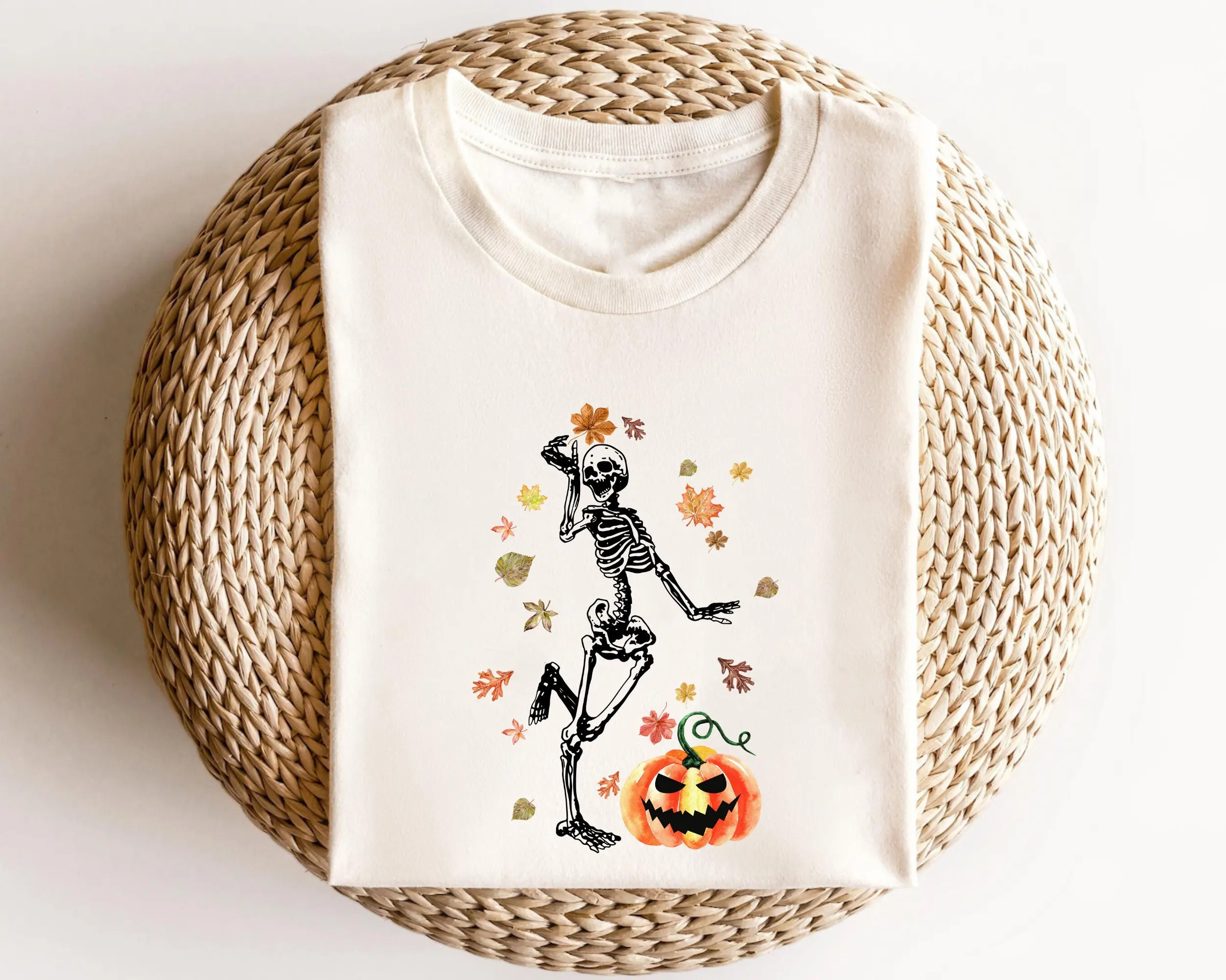 Halloween T Shirt Pumpkin Skeleton Dancing Group