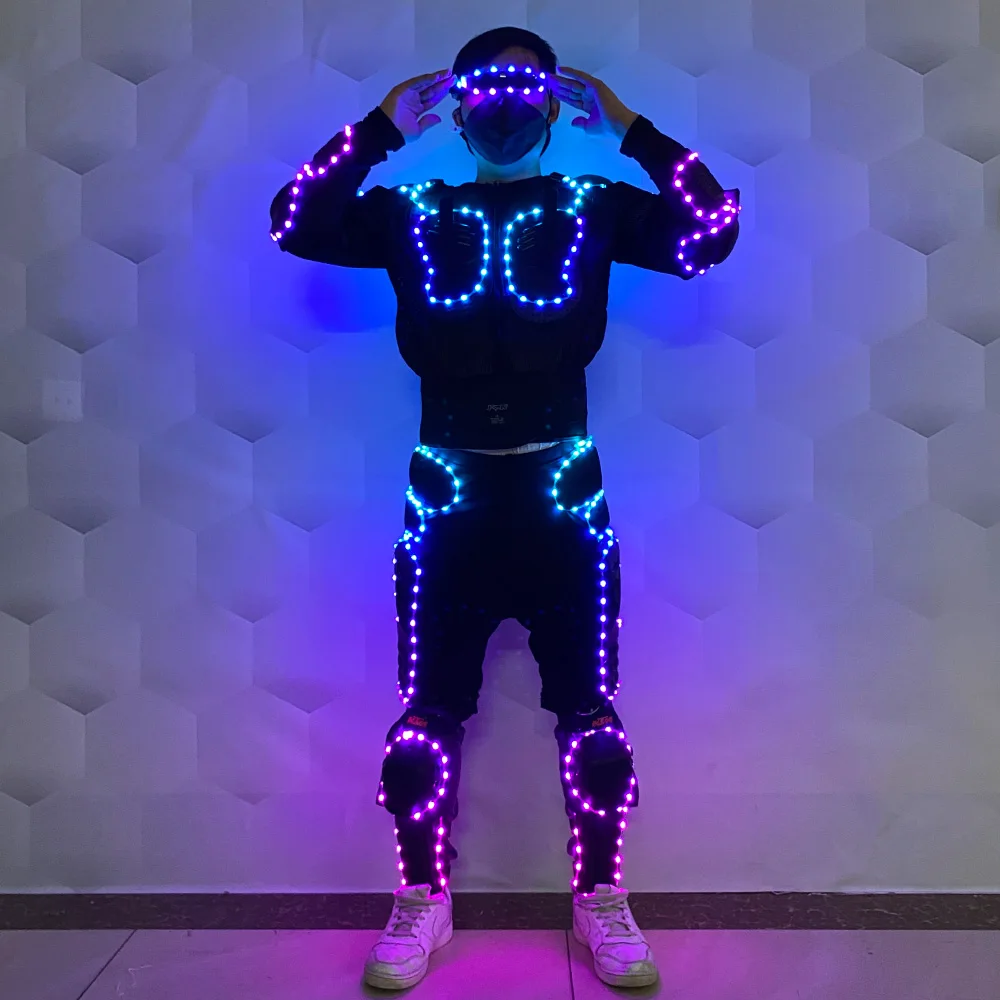 Full color LED Robot suit LED Glow motorcycle armor jacket Glasses Party Festival stage dance performance glow-in-the-dark props