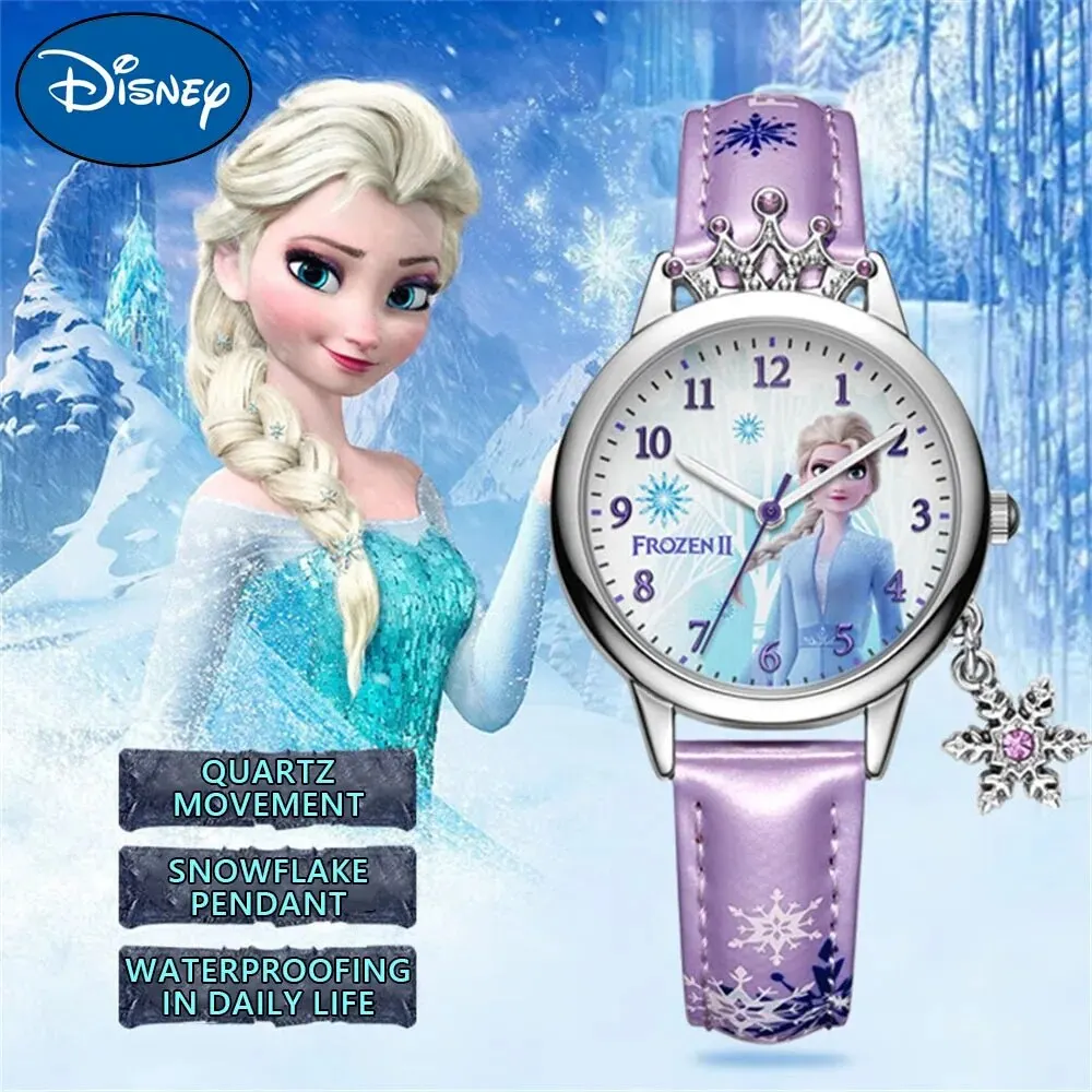 Jam tangan Disney, jam tangan Disney Frozen Elsa, jam tangan kuarsa gadis lucu tahan air, jam tangan elektronik dengan liontin, hadiah siswa Anime