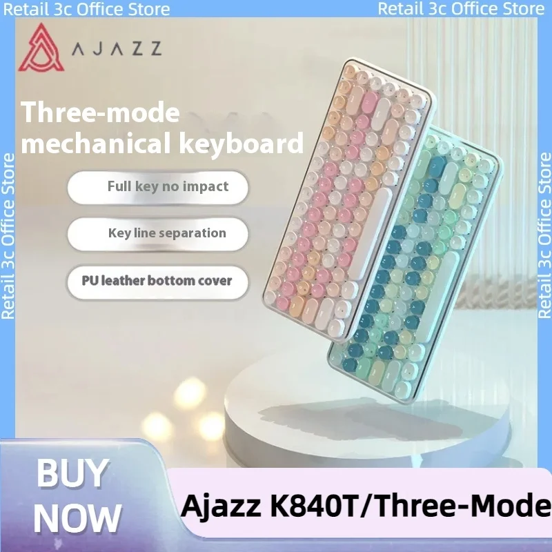 

Ajazz K840t Mechanical Keyboard 84-Key Wireless Bluetooth/Wired Tri-Mode Light-Up Gaming Keyboard Computer Pc Laptop Accessories