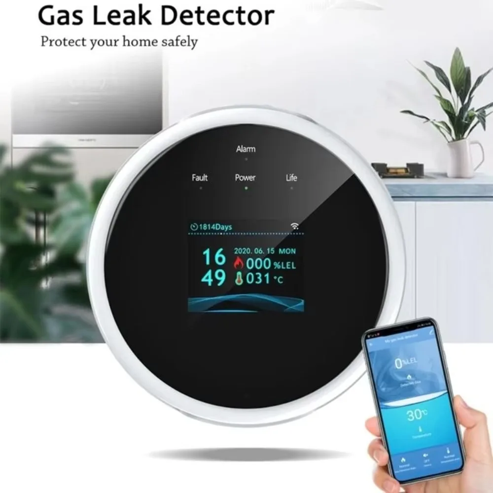 Intelligent Wifi Natural Gas Leakage Detector APP Control Digital LED Combustible Gas-Alarm Detector High Sensitivity EU Plug