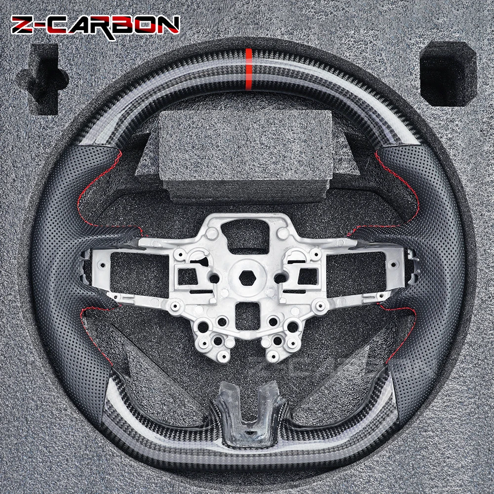 Real Carbon Fiber Steering Wheel Fit For Ford Mustang GT EcoBoost Shelby 2015 2016 2017 Sport Racing Wheel Perforated Leather