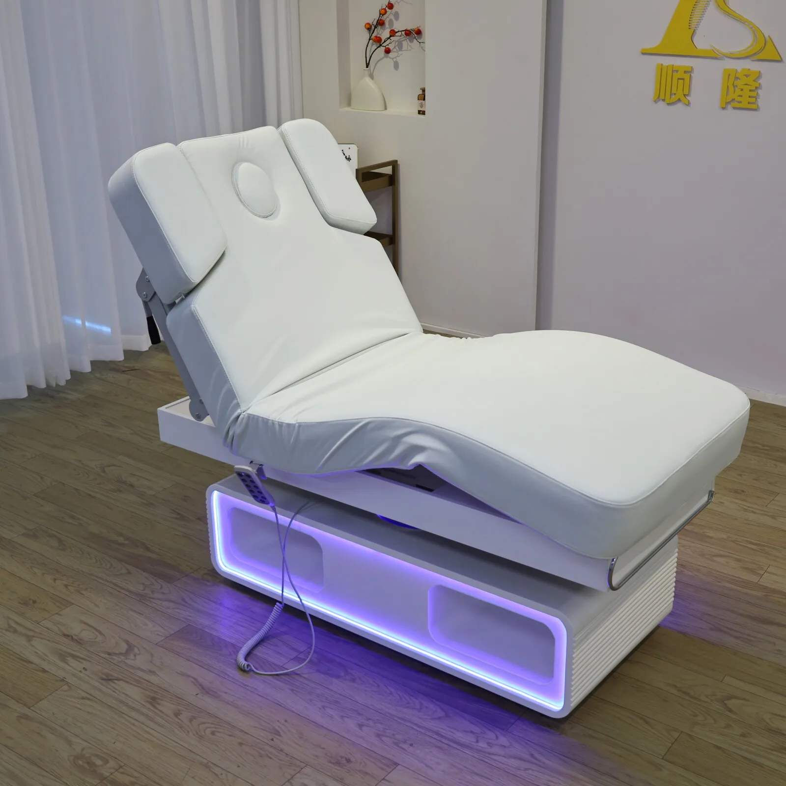 Electric Massage Bed with LED Light Base, 3 Motor Adjustable Reclining Facial Bed for Spa Salon Beauty Tattoo Lash Table