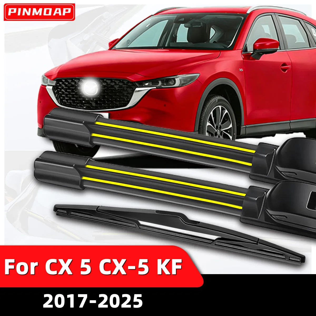 PINMOAP 3 Stück Auto Scheibenwischerblätter vorne und hinten, passend für Mazda CX-5 KF 2017-2025, Gummi-Streifen Zubehör Wischerblätter
