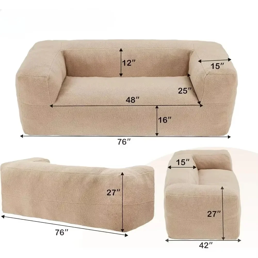 Canapé pouf en mousse à mémoire de forme, sofa ultra soy bag, canapé deux places rembourré en mousse à mémoire de forme, avec housse ours en peluche Sherpa doux et larges accoudoirs