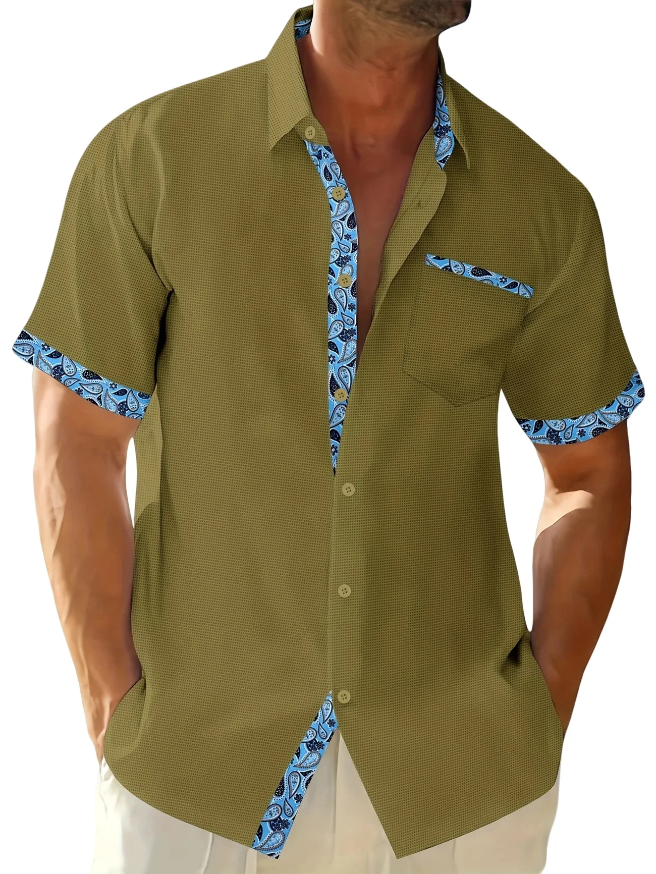 

Men's waffle pocket plaid short-sleeved shirt