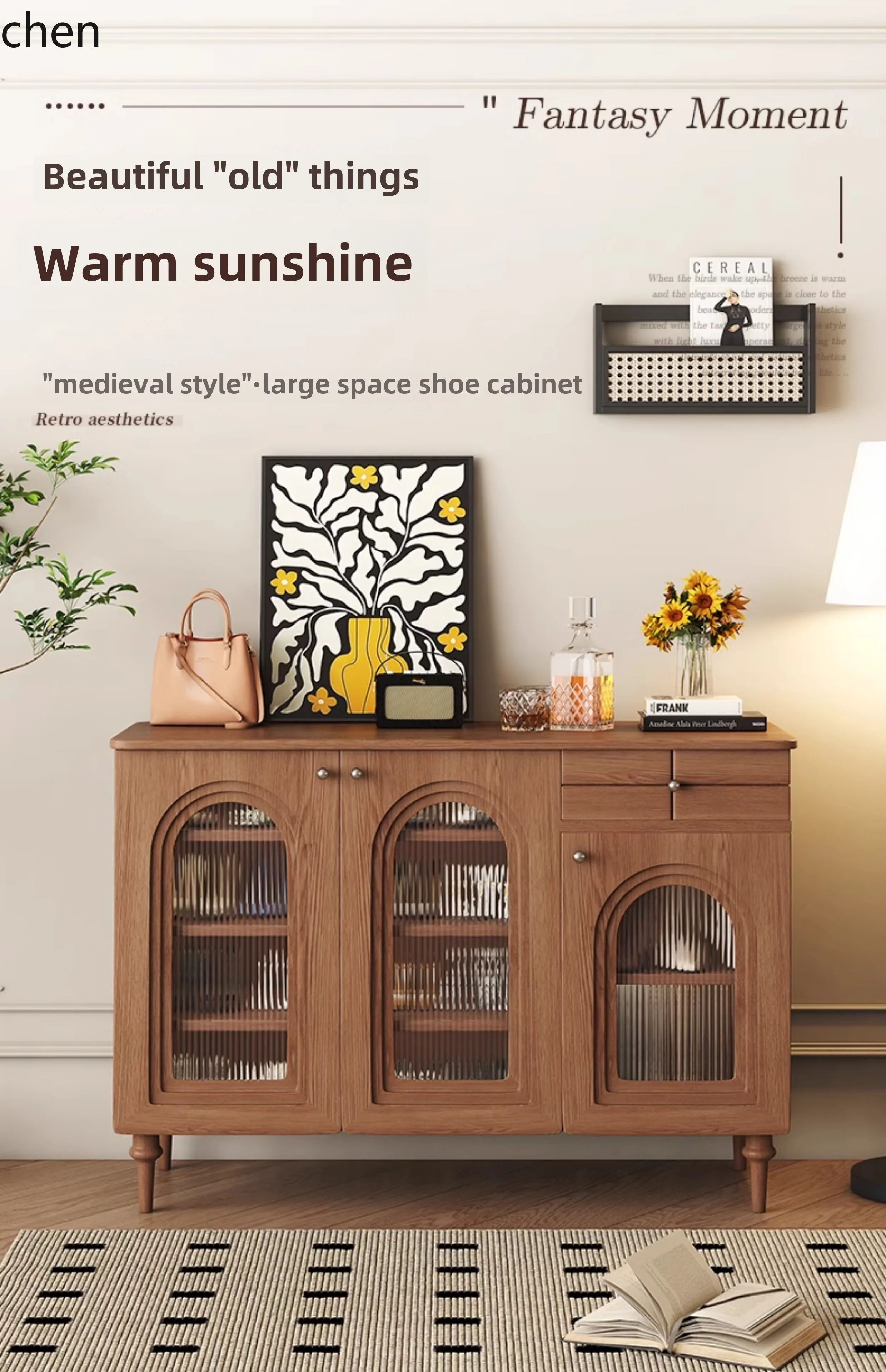 solid wood frame household living room simple entrance storage balcony locker