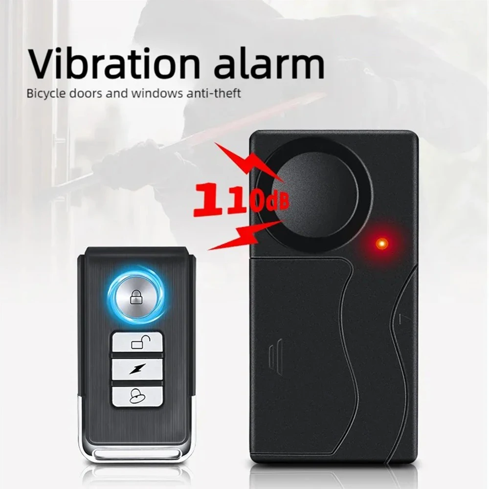 110dB Anti-Theft Vibration Alarm with Remote Control Alarm Door and Window Alarm Motorcycle Bicycle Security Sensors