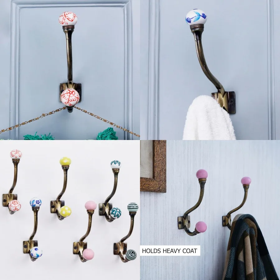 

6, уникальные декоративные настенные крючки для домашней прихожей, сверхмощный красочный винтажный дизайн, вешалка для одежды, настенное крепление с двойными крючками, идея