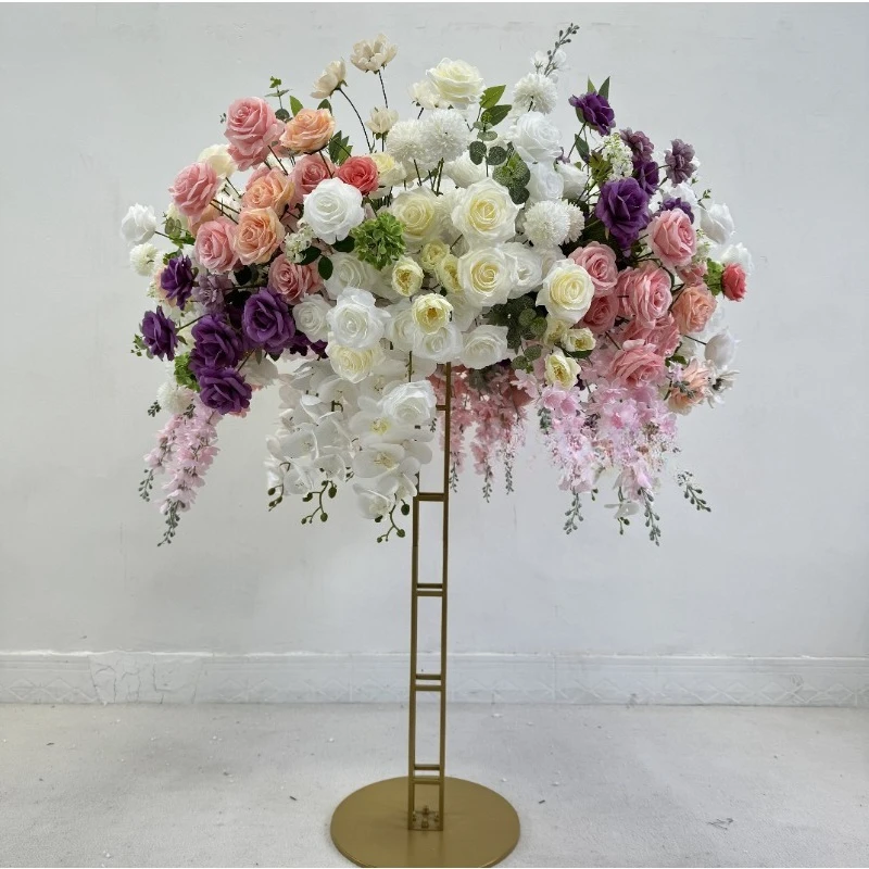 White Pink Purple Hanging Roses Wedding Table Arrangement Artificial Large Table Flowers Wedding Decorations