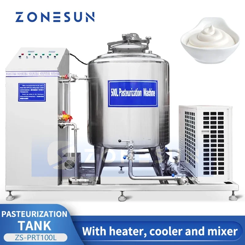 ZONESUN 100L Milk Pasteurizer with Heating Cooling Mixing Tank Dairy Food Industrial Pasteurization Equipment ZS-PRT100L