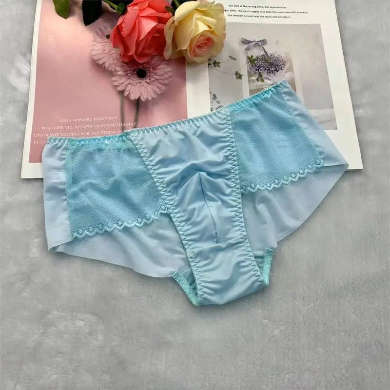 

Silky Stretchy Soft Close Fitting Underwear Men's Cross Dressing Sexy Lace Breathable Lingerie Sissy Private Party Costume BF
