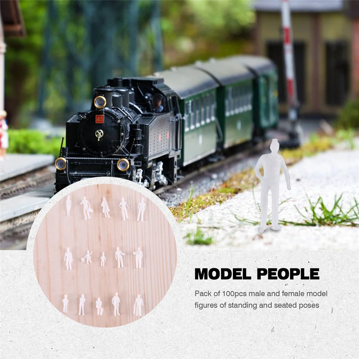 RIRI 100Pcs HO Scale 1:100 White Model People Unpainted Train Figures