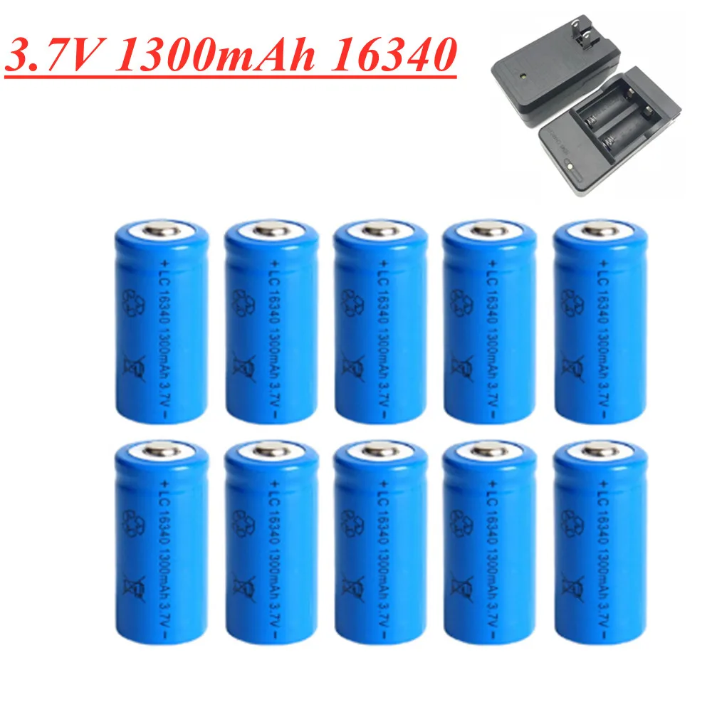 1300mAh 3.7V Li-ion Rechargeable 16340 Batteries CR123A Battery For LED Flashlight Travel Wall Charger For 16340 CR123A Battery