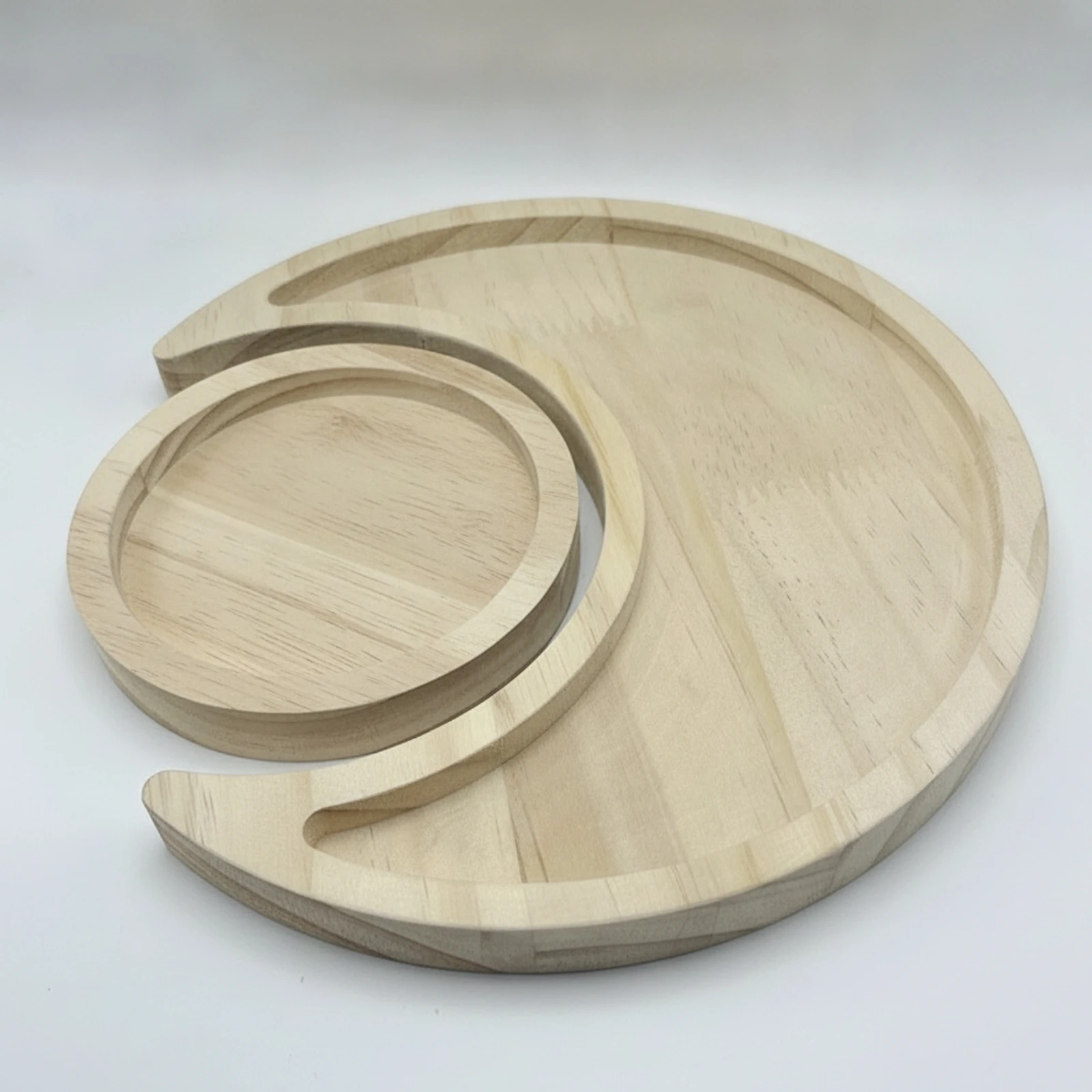 2 Pieces Wooden Tray Set Carved Crescent Moon Tray Low-Profile for Vanity, Nightstand