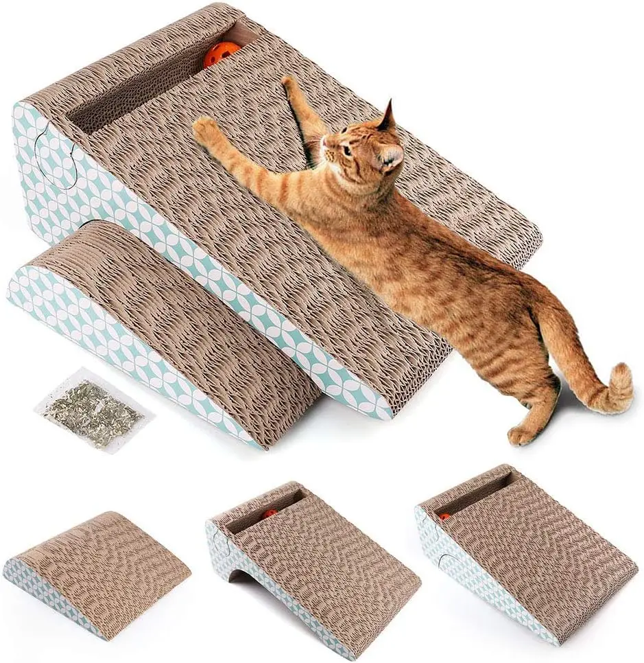 

Cat Scratcher Cardboard with Catnip, Removable Cat Scratching Pad with Ball, 2-in-1 Corrugated Cat Scratch Lounge Sofa R