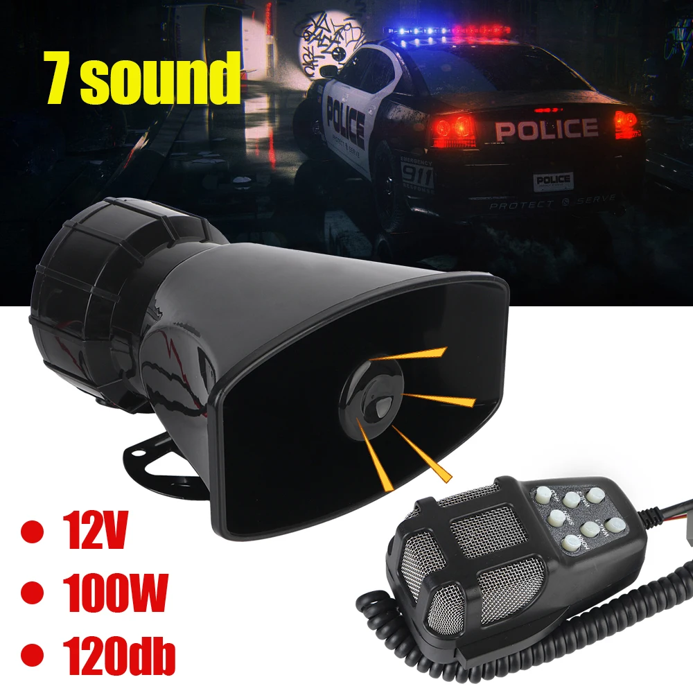12V 100W Police Siren Air Horn Speaker 120DB Loud Car Warning Alarm Megaphone Car Horn Multi-tone & Claxon Horn
