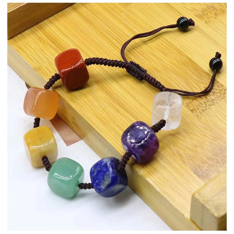 

Polished Quartz Crystal Gems Chakra Cube Bracelet Natural Stones Handmade Healing Reiki Decoration Gemstones