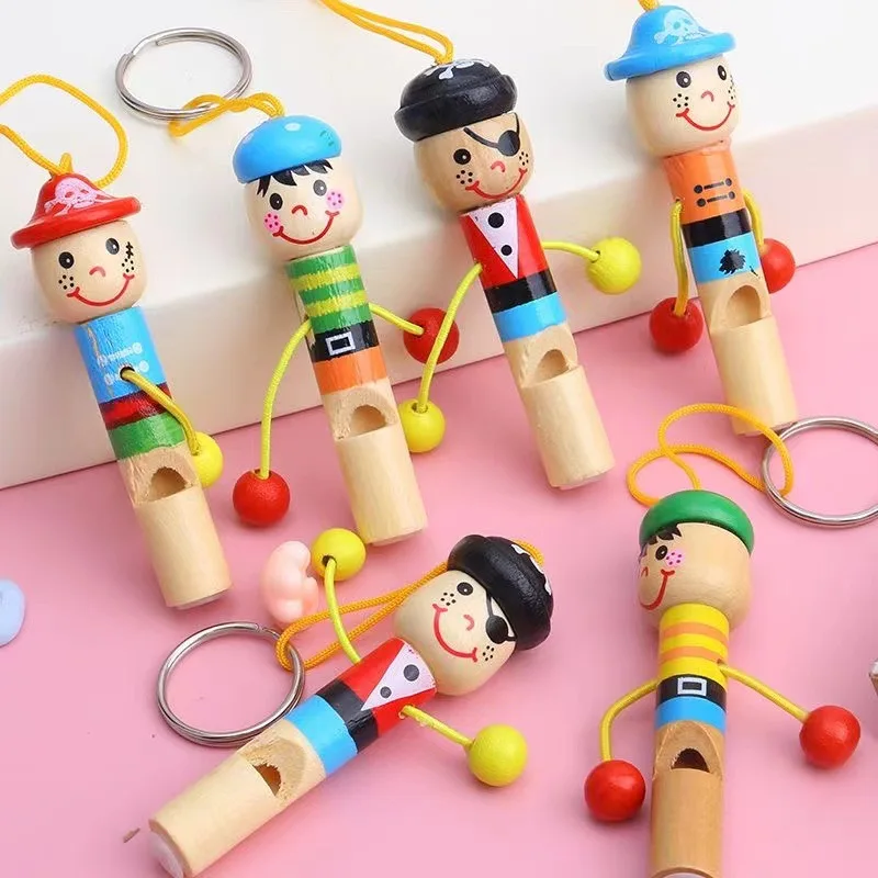 5Pcs Cute Wooden Pirate Whistles Musical Instrument Toys for Kids Birthday Party Favors Baby Shower Gift Halloween Pinata Filler