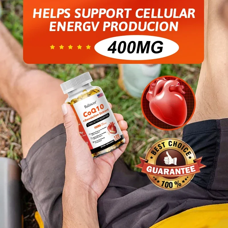 COQ10 + Dandelion Extract Triple Absorption, 400 Mg Per Serving - Non-GMO - Supports Heart Health - Increases Energy Production