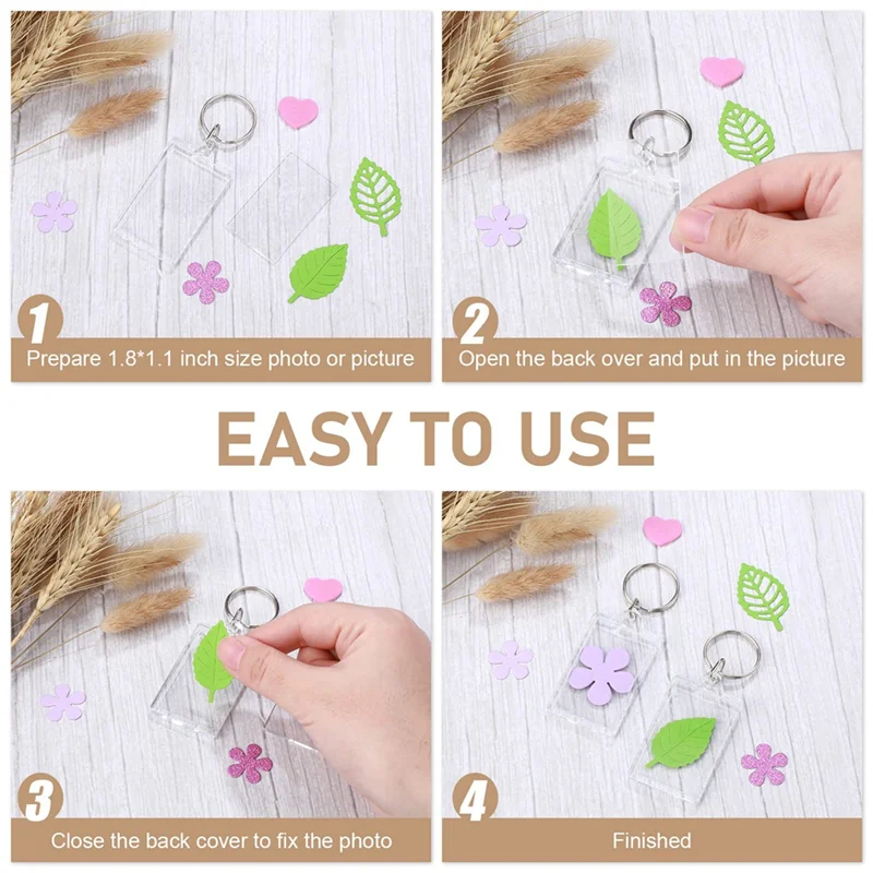 AT93-150 Pack Clear Acrylic Photo Picture Keychain Blank Photo Insert Keyring DIY Personalize Favor For Family Friends