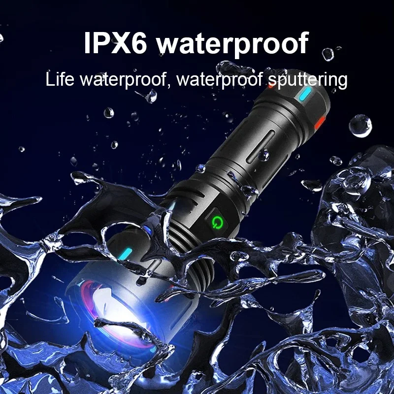 أقوى مصباح يدوي محمول قابل لإعادة الشحن LED مع ضوء فلورسنت طويل المدى مشاعل تكتيكية فانوس التخييم #5