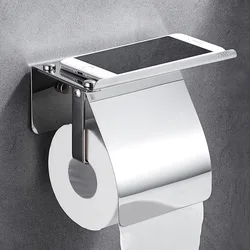 Soporte de papel higiénico de aluminio, colgador de pañuelos enrollable montado en la pared para bandeja de teléfono, estante de almacenamiento para WC, accesorios de baño