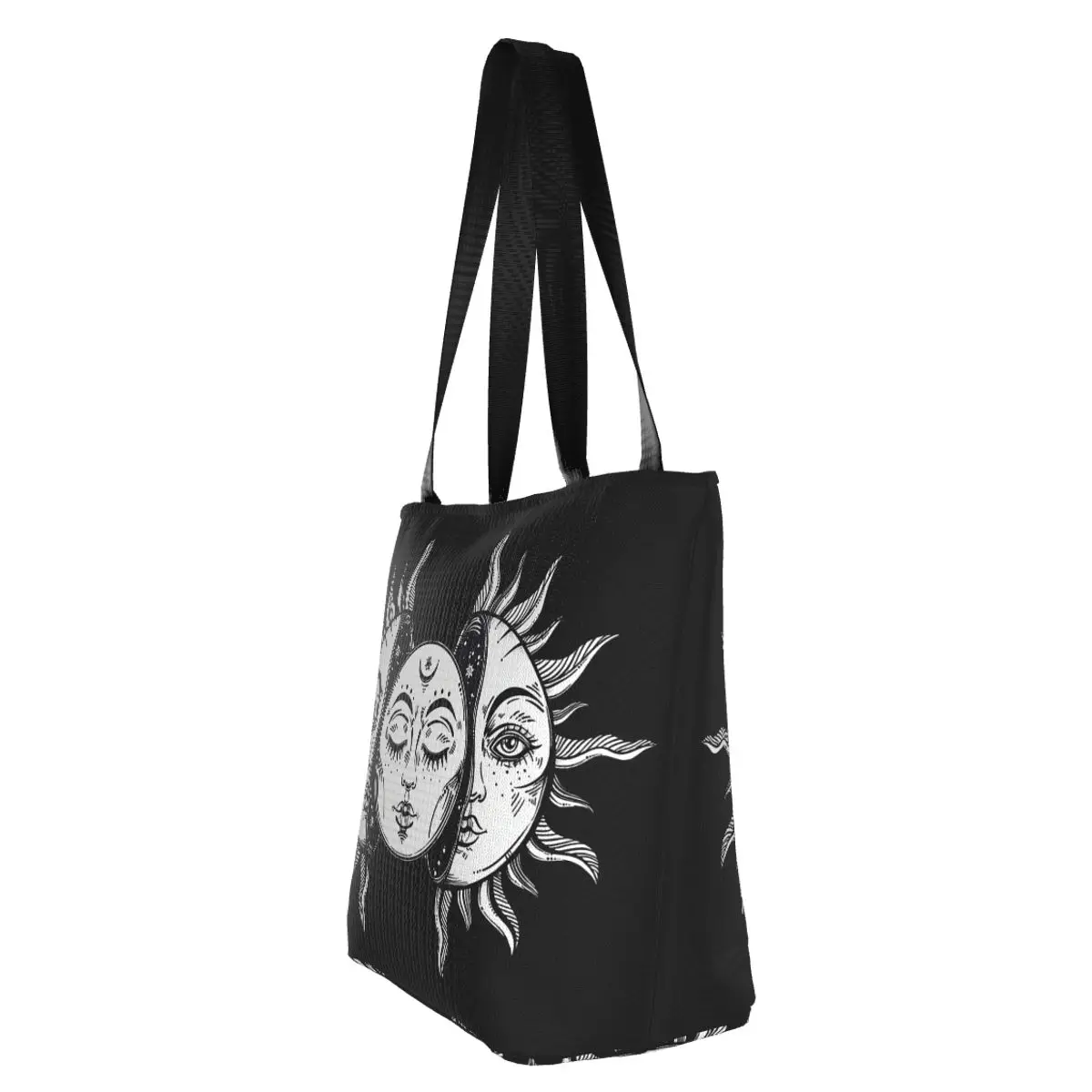 Vintage Zonsverduistering Zon En Maan Polyester Outdoor Meisje Handtas, Vrouw Boodschappentas, Schoudertas, Canvas Tas, Cadeau Tas