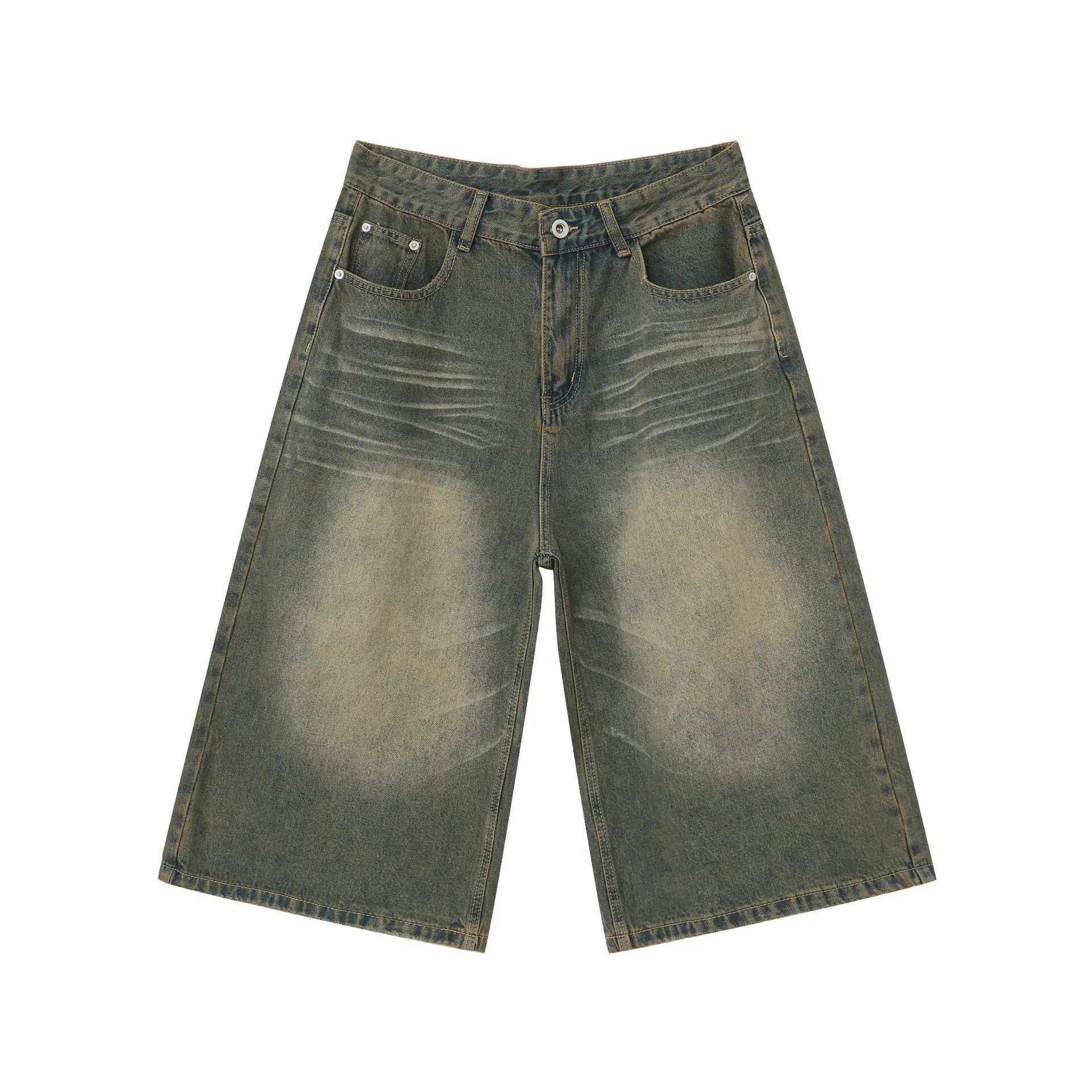 

Retro Style Baggy Jeans Y2k Streetwear Hip Hop Casual Fashion Men Jeans Loose Straight Cylinder Cropped Shorts Unisex Version