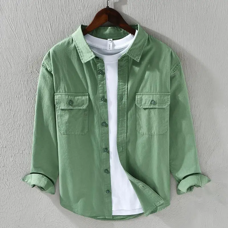 

plus Size Men's Workwear Long Sleeve Shirt Jacket Pocket Design Casual Comfortable Fit for Office And Business