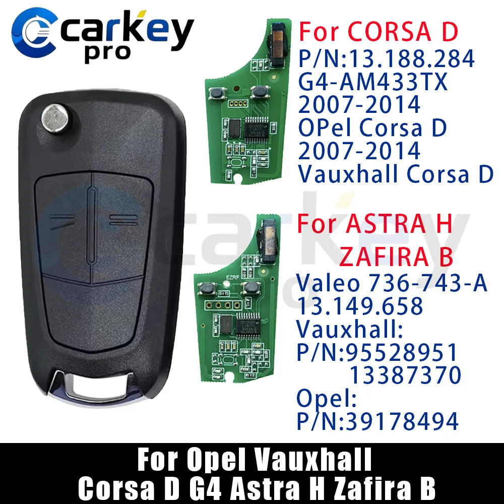Carkeypro For Opel Vauxhall Corsa D G4 Astra H Zafira B Holden Astra AH 736-743-A Remote Flip Car Key PCF7941A 46 Chip 433MHz