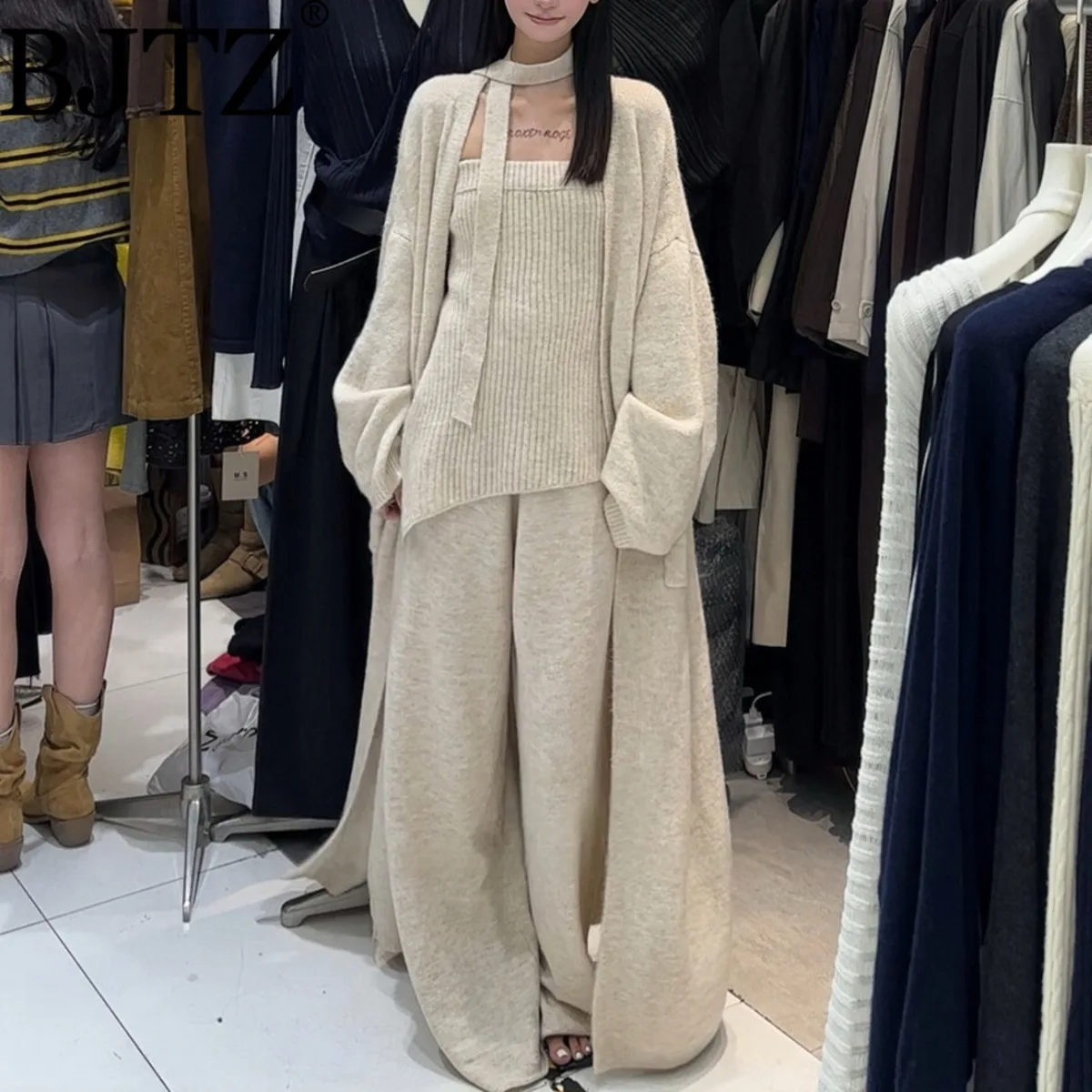 

BJTZ Women’s Lazy Chic Knit Cardigan & Lounge Pants 2 Piece Set Autumn Winter Cozy Minimalist Versatile Outfit