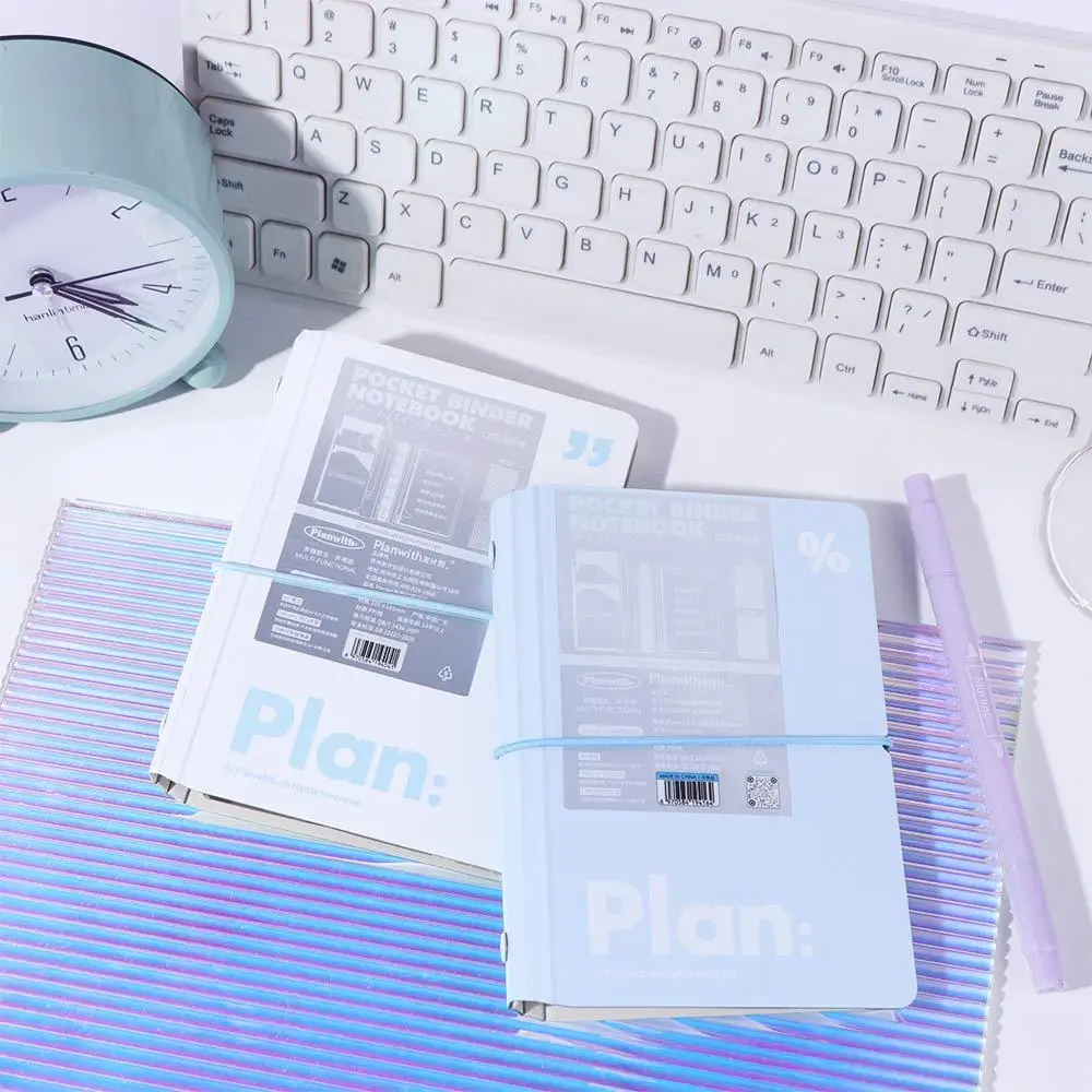 

44 Sheets Mini Pocket Notebook Mini Waterproof Cover Portable Handbook White Blue 6 Ring Loose Leaf Diary Book Stationery