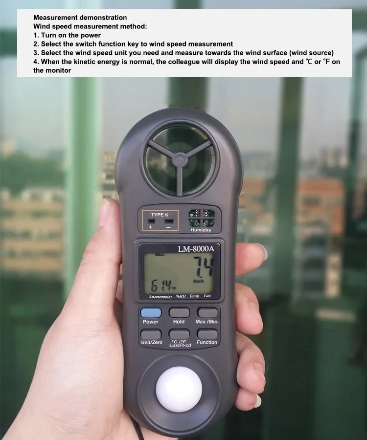 Heiße Verkäufe Multifunktions-Anemometer / Beleuchtungsstärkemessgerät / Thermometer / Hygrometer