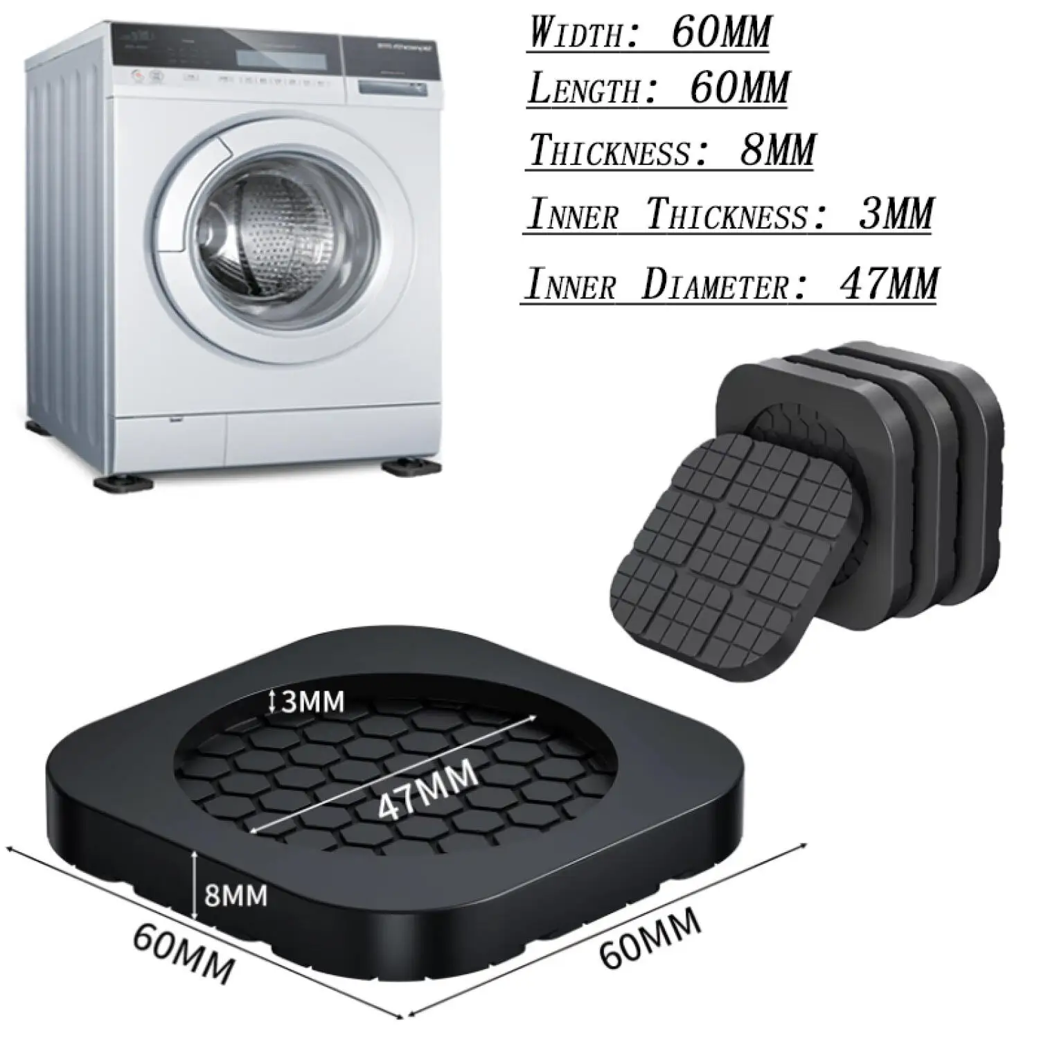 4/8PCS Universal Rubber Anti-Vibration Feet Pads for Washing Machine Refrigerator Dryer - Shock Absorber Anti-Slip Pad